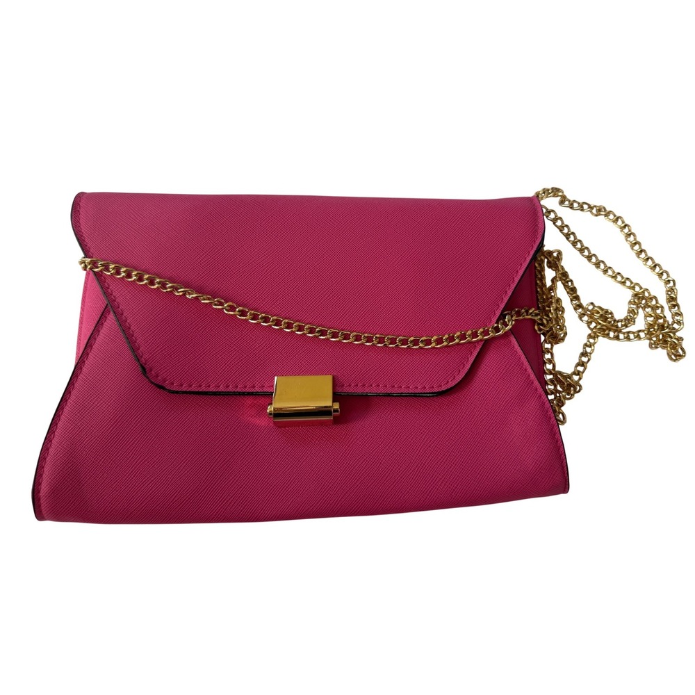A New Day Hot Pink‎ Saffiano Envelope Crossbody Bag Gold Chain Clutch Fuchsia